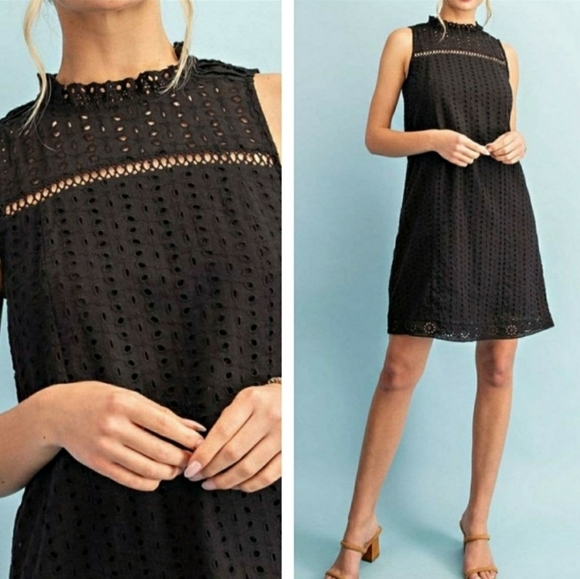 Black Bohemian Eyelet Dress szL - Picture 1 of 4